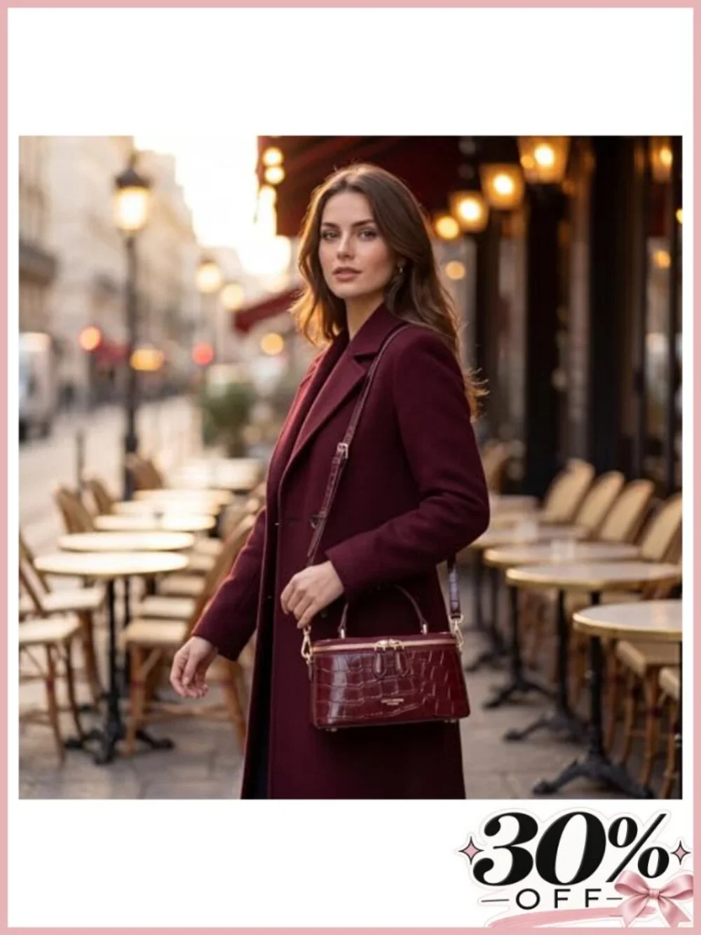 Croc-Embossed Faux Leather Crossbody Bag Adjustable Strap Small Square Satchel